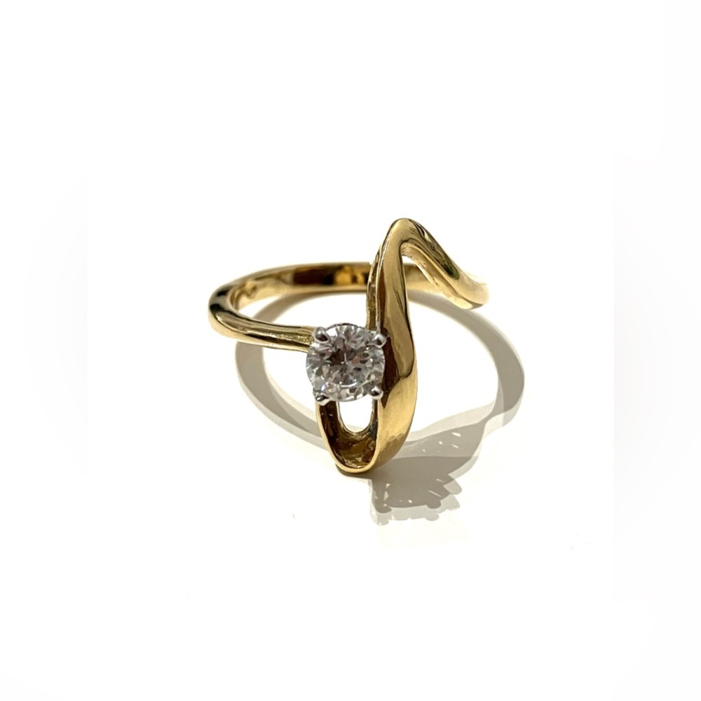 Gold Tone Solitaire Bypass Ring 7.5